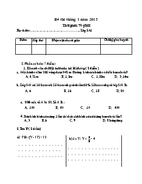 Đề thi học sinh giỏi Tháng 1 môn Toán Lớp 5 năm 2015